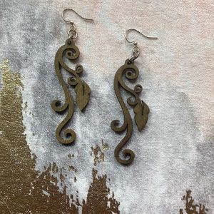 Handmade Natural Wood Lightweight Drapey Leaf Earrings
